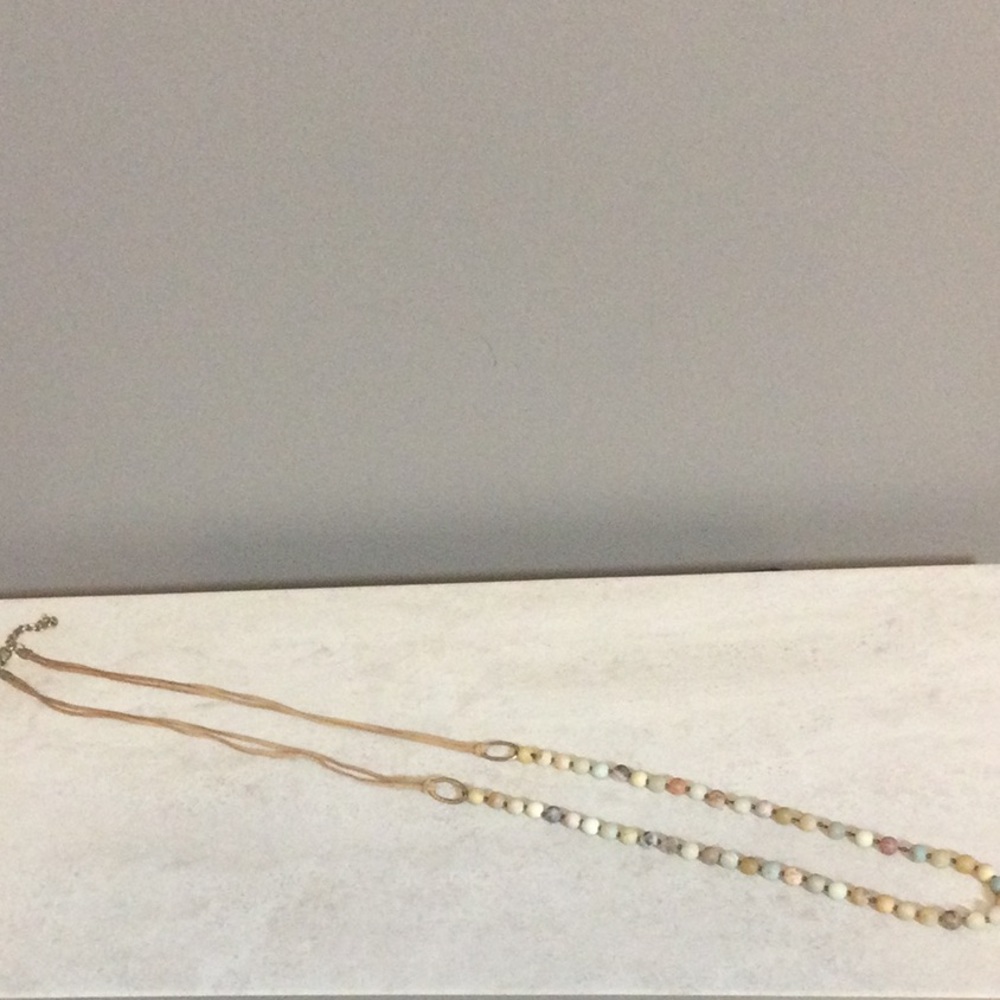 Leather and earth tone bead 22” necklace